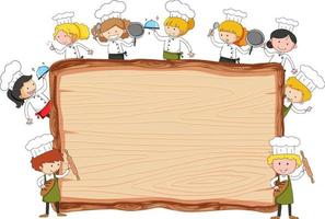 lege houten plank met veel kleine chef-koks thema geïsoleerd vector