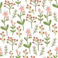 naadloos patroon met rood bloemen bessen en groen bladeren vector illustratie