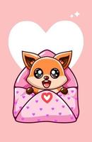 kawaii en grappige vos in liefdesenvelop bij de cartoon van de valentijnskaart vector