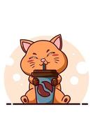 een schattige oranje kat die een flesillustratie zit en drinkt vector
