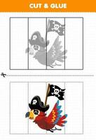 onderwijs spel voor kinderen besnoeiing en lijm met schattig tekenfilm papegaai draag- vlag afdrukbare piraat werkblad vector