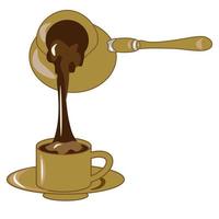koffie set. thee met citroen kop en koffie pot met suiker en een lepel Aan een schotel. koffie winkel illustratie banier poster bedrijf kaart. vector