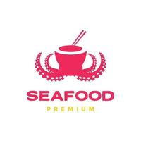 Octopus voelhoorn zeevruchten smaak soep kom noodle eetstokje modern logo ontwerp vector