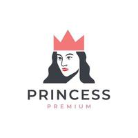 mooi gezicht vrouw prinses het langst haar- kroon mascotte logo ontwerp vector