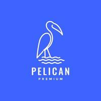 vogel dieren in het wild pelikaan op zoek vis meer water lijn minimaal modern logo ontwerp vector