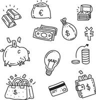 set van doodle geld iconen vector