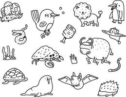 set van doodle dieren iconen vector