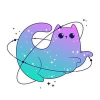 ruimte schattig katten hemel- met sterren en planeten. fantasie magisch kawaii vector. mystiek kinderkamer katje voor textiel, stickers, tatoeëren, vector