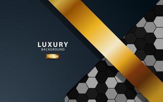 luxe premie zwart en goud overlappen lagen achtergrond banier ontwerp. realistisch gouden licht effect Aan getextureerde zeshoek achtergrond. vector