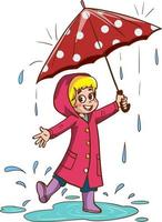 gelukkig schattig kinderen Speel slijtage regenjas vector