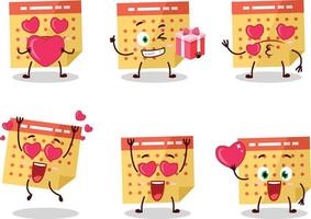 kalender tekenfilm karakter met liefde schattig emoticon vector