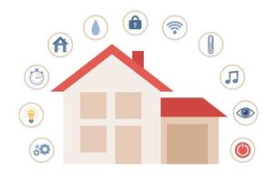 slim huis concept. automatisering gecentraliseerd controle van huis. intelligent systemen en technologieën. vector vlak illustratie