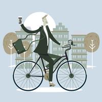 Mannelijke zakenman fietsten en een kopje koffie naar kantoor met Scandinavische stijl vector