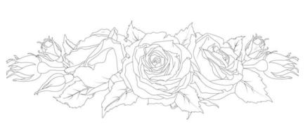 horizontaal samenstelling van rozen en bloemknoppen vector