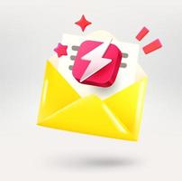 geel papier envelop met spam concept. 3d vector icoon geïsoleerd Aan wit