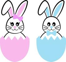 vector schattig Pasen konijn jongen en meisje. kinderen illustratie. gemakkelijk vlak kleur ontwerp. geïsoleerd