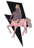 t-shirt ontwerp van een Afrikaanse centaur met een speer en luipaard huid over- de symbool van donder. mythologisch karakter vector