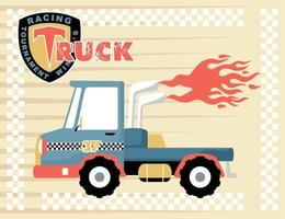 vector tekenfilm illustratie van racing vrachtauto met vlammen