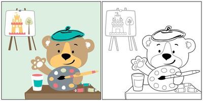 vector tekenfilm van grappig beer de schilder, kleur boek of bladzijde