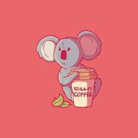 schattig koala karakter Holding een koffie kop vector illustratie. drankje, dier, motivatie ontwerp concept.