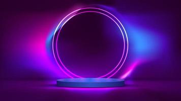 podium of staan met lijn helling neon in sciencefiction. abstract tafereel met roze en blauw neon kader. vector renderen Product Scherm. futuristische minimaal tafereel. vector ontwerp.