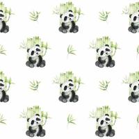 schattig zittend panda Holding een bamboe blad, bamboe bladeren. waterverf naadloos patroon Aan een wit achtergrond. Aziatisch cultuur. voor textiel, verpakking, behang, ansichtkaarten. vector