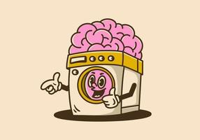 het wassen machine met groot hersenen mascotte karakter ontwerp in wijnoogst kleur vector