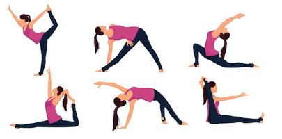 vrouw aan het doen yoga, fitheid, pilates. gezond levensstijl. geïsoleerd Aan wit achtergrond. vector