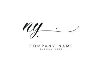 handschrift handtekening stijl brief ny n ylogo ontwerp in wit achtergrond. pro vector. vector