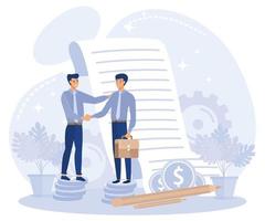 onderneming financiering concept, partners ondertekening contract, maken overeenkomst, vlak vector modern illustratie