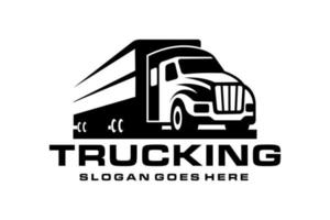 vrachtvervoer logo sjabloon, logo met vrachtauto Aan wit achtergrond, monochroom stijl vector
