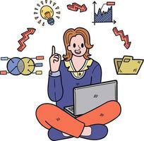 zakenvrouw aan het doen multitasking illustratie in tekening stijl vector