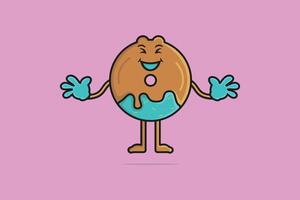 schattig donut tekenfilm karakter vector illustratie. voedsel voorwerpen icoon concept. kleurrijk glanzend donuts met glazuur en poeder vector ontwerp met schaduw