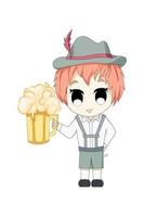 chibi anime jongen met bier vector