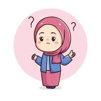 schattig hijab meisje gevoel verward met vraag merken vlak karakter vector