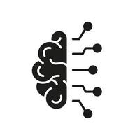 menselijk hersenen en netwerk technologie glyph pictogram. ai, innovatie neurowetenschappen concept icoon. kunstmatig intelligentie- silhouet icoon. geïsoleerd vector illustratie.