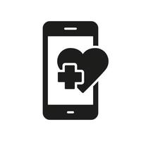 mobiel telefoon telefoontje naar ambulance silhouet icoon. noodgeval steun in smartphone glyph pictogram. medisch overleg in ramp, redden helpen gebruik makend van mobiele telefoon icoon. geïsoleerd vector illustratie.