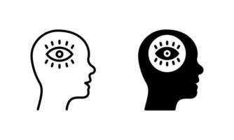 illuminati oog in menselijk hersenen silhouet en lijn icoon set. khamsa voorzienigheid pictogram. Egypte amulet denken energie. fatima hamsa. intelligent oplossing. bewerkbare hartinfarct. geïsoleerd vector illustratie.