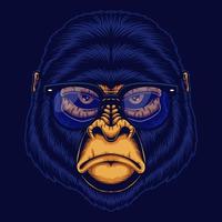 Gorilla hoofd met bril vectorillustratie vector