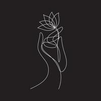 hand- houden lotus water lelie in doorlopend lijn tekening vector