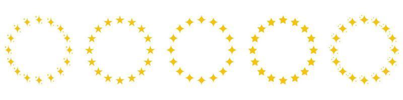 modern ronde prijs kader met goud sterren pictogram. gouden sterren in cirkel vorm silhouet icoon set. circulaire decor ornament icoon Aan wit achtergrond. geïsoleerd vector illustratie.