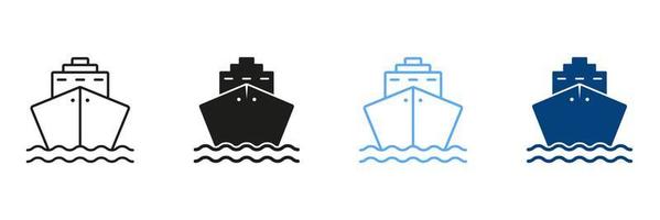 reeks van lijn en silhouet kleur pictogrammen van reis schepen. oceaan vaartuig pictogram. symbolen verzameling van lading schip, lading marinier vervoer Aan wit achtergrond. geïsoleerd vector illustratie.