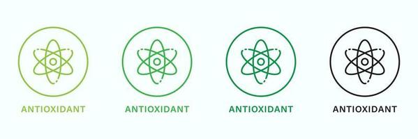 antioxidant lijn groen en zwart postzegel set. vrij anti oxidatiemiddel schets pictogrammen. gezond biologisch natuur ingrediënt pictogram. anti oxidatiemiddel supplement symbool. geïsoleerd vector illustratie.