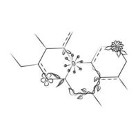 tekening van chemisch moleculair obligaties, kristal traliewerk met bloemen. esg banier concept. natuur bescherming, verontreiniging controle. tatoeëren. vector