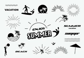 zomer typografisch met zon, zee en strand in retro stijl vector