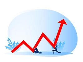 zakenman stress met mensen die rode pijl omhoog duwen. platte vector illustrator