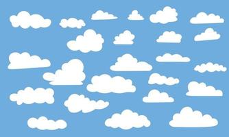 gemakkelijk schattig tekenfilm wolk verzameling. abstract wit bewolkt reeks Aan blauw achtergrond vector illustratie