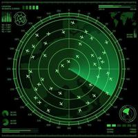 lucht controle radar scherm met vliegtuigen en kaart vector