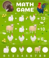 tekenfilm boerderij dieren wiskunde spel werkblad taak vector