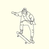 skateboarder drasn in lijn kunst stijl vector